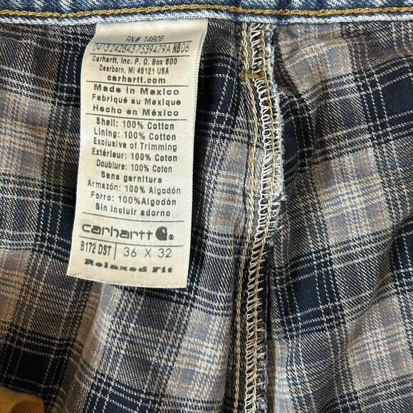 Carhartt Jeans Men 36x32 Flannel Lined B172 DST Relaxed Fit Work Distressed Worn - Picture 10 of 16